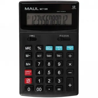 Calculator de birou MAUL MCT500, 12 digits, functie Check and Correct, cu ecran rabatabil - negru