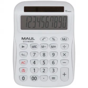 Calculator de birou Maul ECO MJ555, 10 digits, realizat din plastic reciclat, incarcare solara - alb