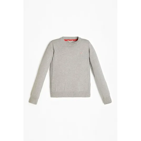 GUESS KIDS, Pulover cu decolteu la baza gatului si logo, Gri deschis, 147-157 CM