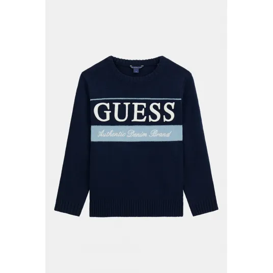 GUESS KIDS, Pulover regular-fit cu logo, Albastru pastel, Alb optic, Bleumarin, 147-157 CM