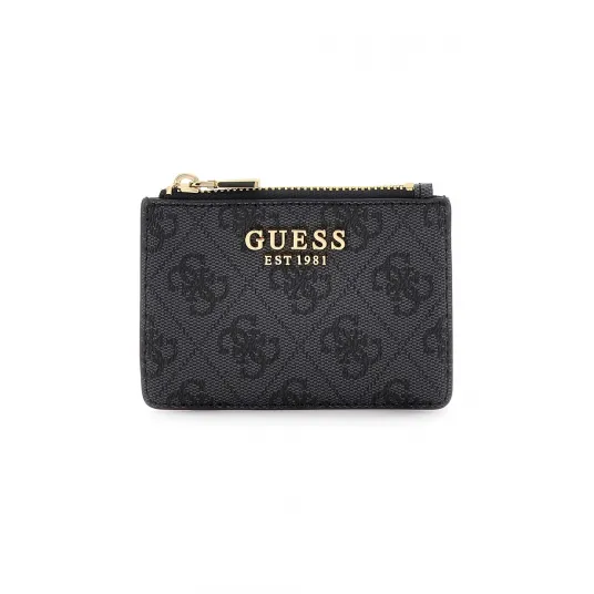 GUESS, Portcart cu model monograma, Gri inchis