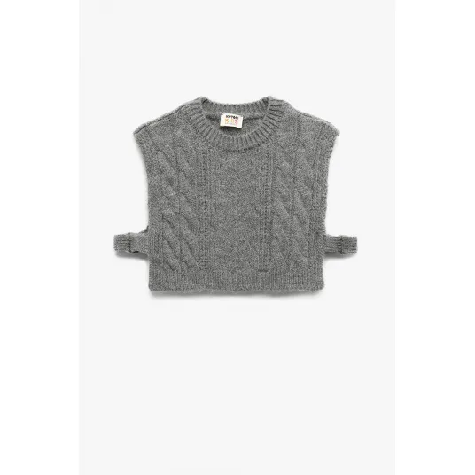 KOTON, Vesta crop cu model torsade, Gri melange, 134-140 CM