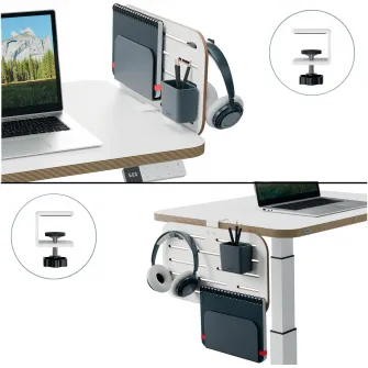 Kit organizator Leitz Ergo, pentru birou (max.3.5 cm), 42x25 cm, include 3 suporti pentru accesorii, alb