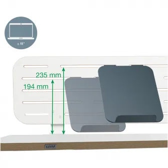 Kit organizator Leitz Ergo, pentru birou (max.3.5 cm), 80x25 cm, include suport pentru laptop si 3 suporti pentru accesorii, alb