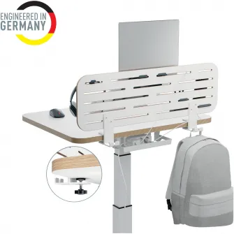 Kit organizator Leitz Ergo, pentru birou (max.3.5 cm), 80x25 cm, include suport pentru laptop si 3 suporti pentru accesorii, alb