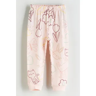 LC WAIKIKI, Set de pijamale lungi cu imprimeu - 4 piese, Roz deschis, Alb murdar, 68-74 CM