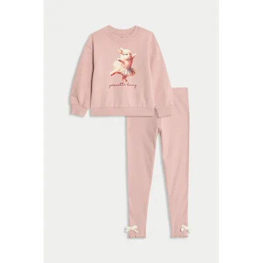 Marks & Spencer, Pijama cu imprimeu si funda, Roz prafuit, 116-122 CM