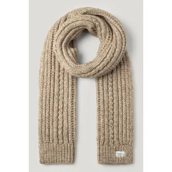 Pepe Jeans London, Fular din tricot cu terminatii striate, Bej inchis