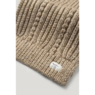 Pepe Jeans London, Fular din tricot cu terminatii striate, Bej inchis