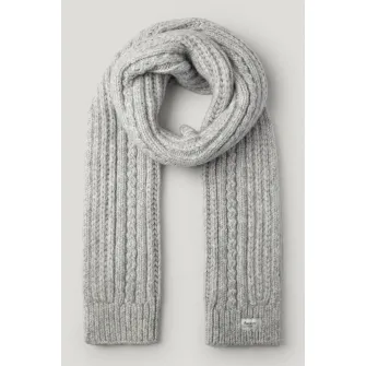 Pepe Jeans London, Fular din tricot cu terminatii striate, Gri cenusiu