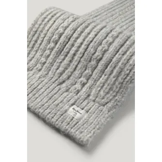 Pepe Jeans London, Fular din tricot cu terminatii striate, Gri cenusiu