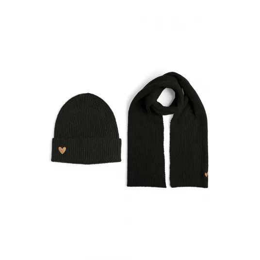 Pieces, Set de fular si caciula cu striatii, Negru