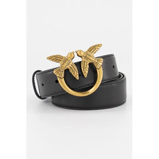Pinko, Curea de piele cu catarama cu logo Love Berry, Negru, 95