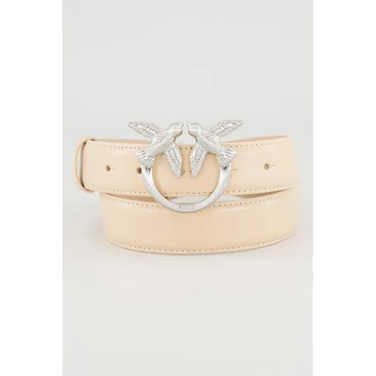 Pinko, Curea de piele cu catarama cu logo, Maro taupe deschis, 84