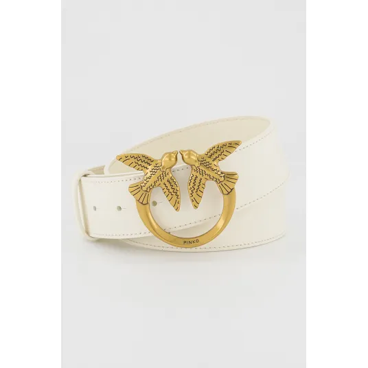 Pinko, Curea de piele cu catarama cu nit Love Berry, Alb murdar, 90
