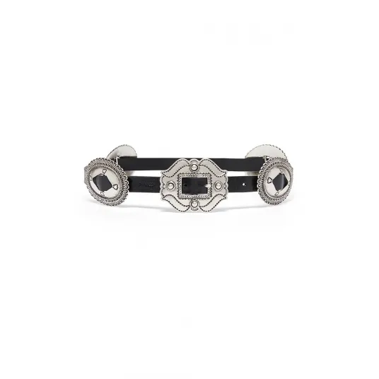 Pinko, Curea de piele cu elemente metalice, Negru, 79
