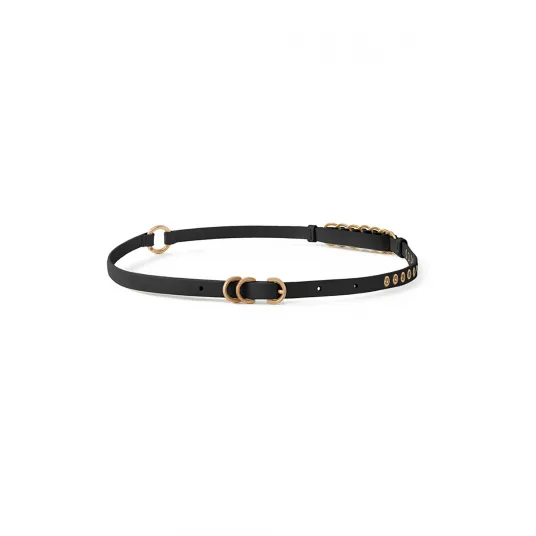 Pinko, Curea ingusta de piele cu detalii metalice, Negru, 89