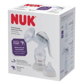 Pompă de sân manuală NUK, cu pernă moale din silicon și manetă ergonomică, include biberon NUK Perfect Match 150 ml, 1 bucată