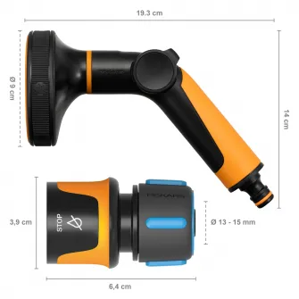 Set pistol pentru stropit Fiskars Comfort multi + Conector furtun de gradina 13 mm Fiskars