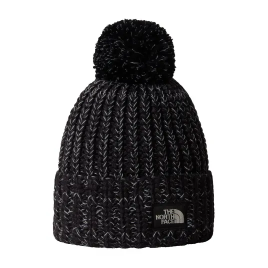 The North Face, Caciula unisex cu ciucure si aplicatie logo, Alb, Negru, 53-60 CM