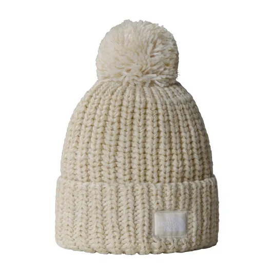 The North Face, Caciula unisex cu ciucure si aplicatie logo, Bej, 53-60 CM