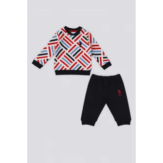 U.S. Polo Assn., Set de bluza de trening cu model si pantaloni de trening, Rosu, Alb, Albastru ultramarin, 74-80 CM