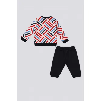 U.S. Polo Assn., Set de bluza de trening cu model si pantaloni de trening, Rosu, Alb, Albastru ultramarin, 74-80 CM