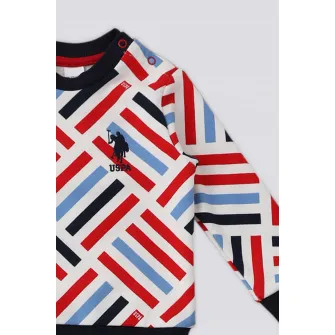 U.S. Polo Assn., Set de bluza de trening cu model si pantaloni de trening, Rosu, Alb, Albastru ultramarin, 74-80 CM