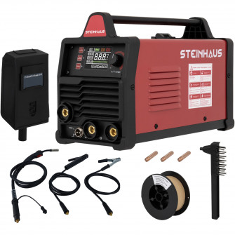 Invertor sudura cu rola sarma flux 0.45 kg MIG/MMA/TIG Steinhaus PRO-MIG130, 230 V, 20-130 A curent, 0.8-1.0 mm diametru sarma de sudura, 1.6-3.2 mm diametru electrod de sudura