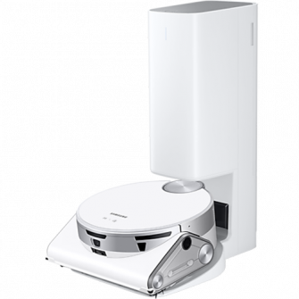 Aspirator Robot Samsung Jet Bot AI VR50T95735W/GE, 170W, Recunoastere obiecte AI, LiDar, Senzor 3D; trepte, Monitorizare video, Statie de colectare Clean Station, Motor Digital Inverter, Filtrare 99.999%, Select  Go, No go Zone, Alb