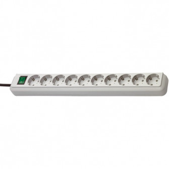 Prelungitor Brennenstuhl Eco-Line, cu intrerupator iluminat, 10 prize, protectie la atingere, cablu H05VV-F 3G1.5, 3 m, Alb