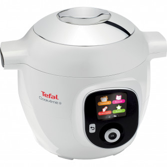 Multicooker inteligent cu gatire sub presiune Tefal Cook4Me CY851130, 1600W, 6 moduri de gatit, instructiuni pas cu pas, rapid si usor, 150 de retete, capacitate 6 l, alb