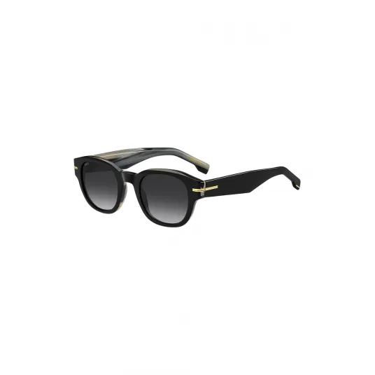 BOSS, Ochelari de soare rotunzi cu lentile in degrade, Negru, Bej, 48-24-150