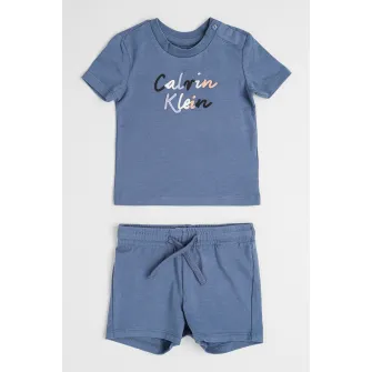 CALVIN KLEIN, Set de pantaloni scurti si tricou cu imprimeu logo - 2 Piese, Albastru prafuit