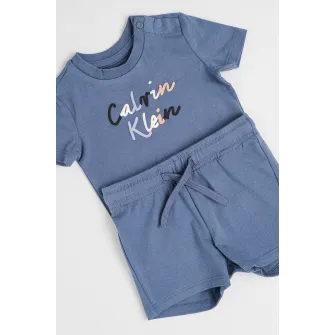 CALVIN KLEIN, Set de pantaloni scurti si tricou cu imprimeu logo - 2 Piese, Albastru prafuit