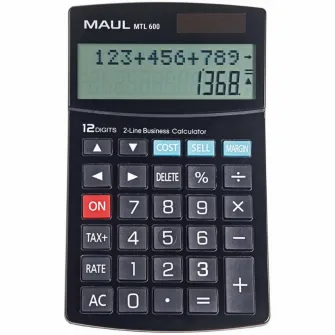 Calculator de birou MAUL MTL600, 12 digits, afisaj display cu 2 randuri - negru