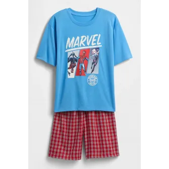 GAP, Pijama cu pantaloni scurti si imprimeu Spiderman, Rosu, Albastru, 140 CM