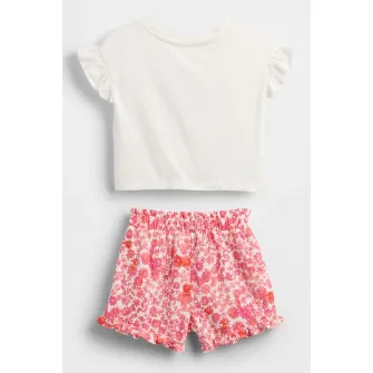 GAP, Set de tricou cu imprimeu logo si pantaloni scurti, Alb, Corai, 70 CM