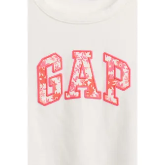 GAP, Set de tricou cu imprimeu logo si pantaloni scurti, Alb, Corai, 70 CM