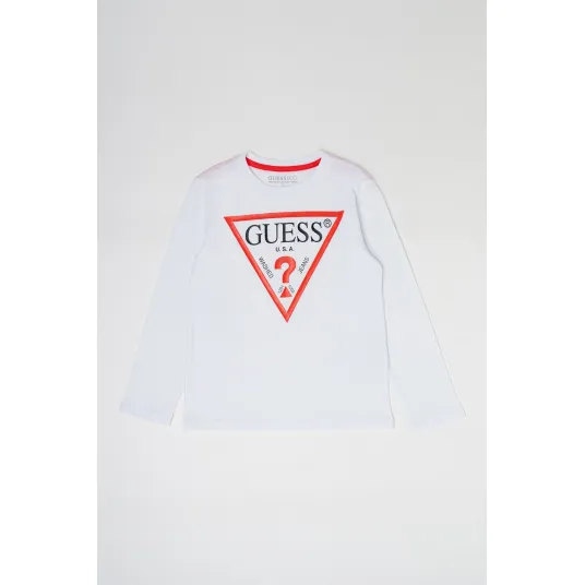 GUESS KIDS, Bluza din bumbac organic cu imprimeu logo, Alb optic, 166-175 CM
