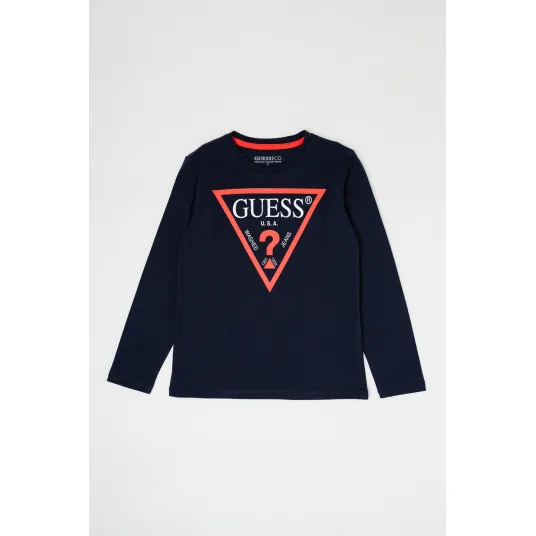 GUESS KIDS, Bluza din bumbac organic cu imprimeu logo, Albastru inchis, 158-166 CM