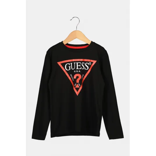GUESS KIDS, Bluza din bumbac organic cu imprimeu logo, Negru, 135-139 CM