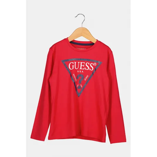 GUESS KIDS, Bluza din bumbac organic cu imprimeu logo, Rosu, 135-139 CM