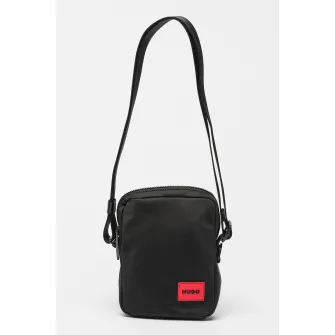 HUGO, Geanta crossbody cu aplicatie logo, Negru
