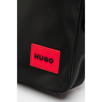 HUGO, Geanta crossbody cu aplicatie logo, Negru