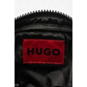 HUGO, Geanta crossbody cu aplicatie logo, Negru