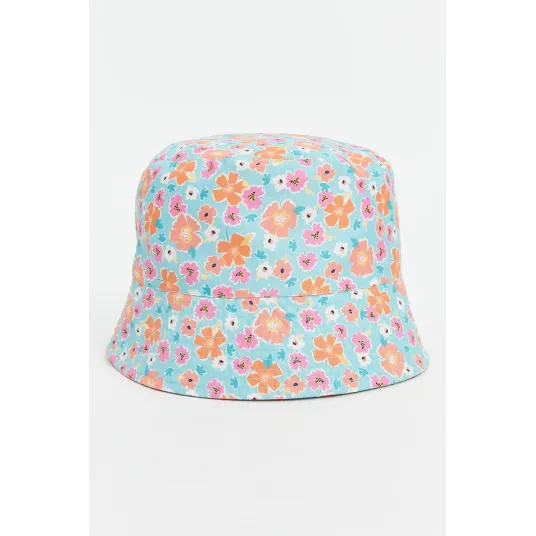 LC WAIKIKI, Palarie bucket cu imprimeu floral, Portocaliu, Turcoaz, Roz, 50 CM
