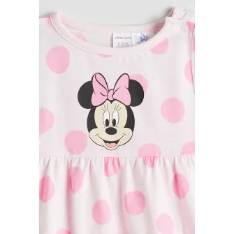 LC WAIKIKI, Rochie cu buline si model cu Minnie Mouse, Alb, Roz, 68-74 CM