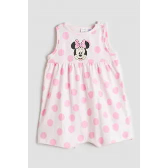 LC WAIKIKI, Rochie cu buline si model cu Minnie Mouse, Alb, Roz, 68-74 CM
