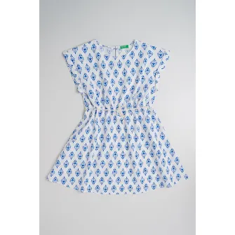 United Colors of Benetton, Rochie evazata cu imprimeu, Alb, Bleumarin, 120 CM